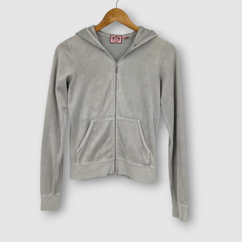 Y2k Juicy Couture Velour Zip-Up Hoodie with Crest Graphic Gray Size Small - Picture 6 of 6